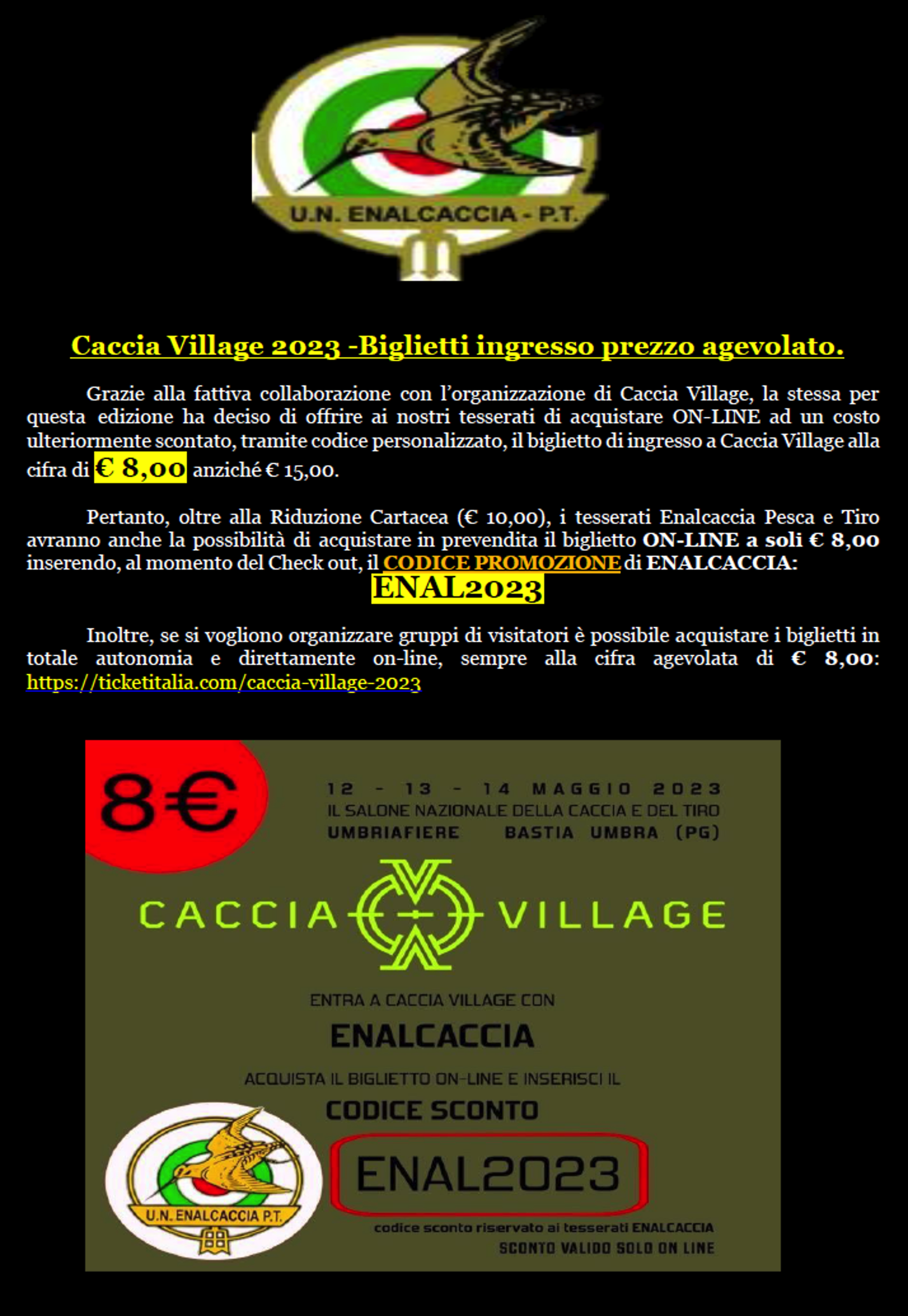 Caccia Village 2023 - Biglietti ingresso prezzo agevolato
